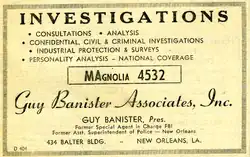 A 1959 Guy Banister Associates Yellow Pages advertisement, New Orleans Telephone Directory