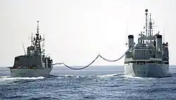 Royal Canadian Navy Frigate HMCS Regina being refueled by AOR HMCS Protecteur in the Pacific Ocean, 2013