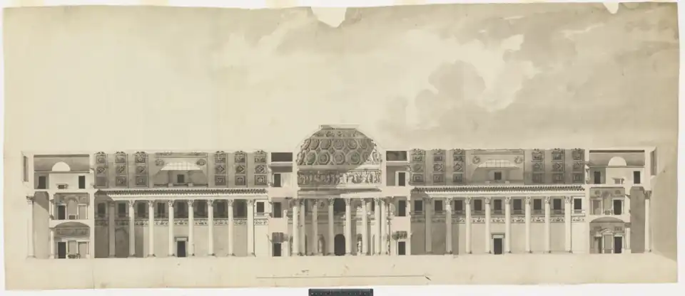 Crossection of the 1790 design, where the building is still aimed to be half museum, half palace