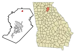 Location in Hall County and the state of Georgia
