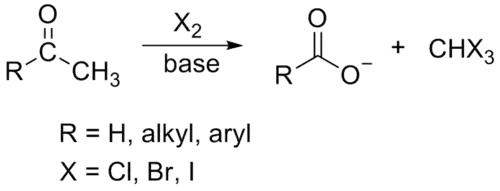 Haloform reaction scheme
