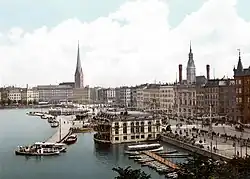 Image 22Hamburg's central promenade Jungfernstieg on River Alster in 1900 (from History of Hamburg)