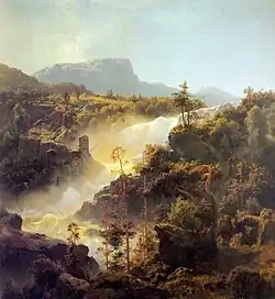 Tessefossen I Vaga I Middagsbelysning, 1848