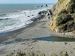 Hardy Creek spills out into the Pacific Ocean in Hardy, California.