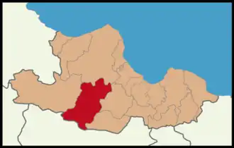 Map showing Havza District in Samsun Province