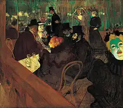 At the Moulin Rouge; by Henri de Toulouse-Lautrec; 1892/1895; oil on canvas, 1.23 × 1.41 m; Art Institute of Chicago[233]