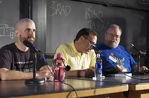 Jay Furr, Laurence Canter and Brad Templeton from the "Heroes of Usenet" panel at ROFLcon II