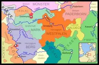 The Duchy of Westphalia and other western German states c. 1645