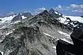 The highest of the Hidden Lake Peaks seen from the lookout with Dorado Needle (left) and Eldorado Peak (right)