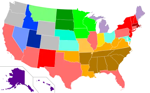 Religious affiliation within each state that has the largest deviation compared to the national average, 2001