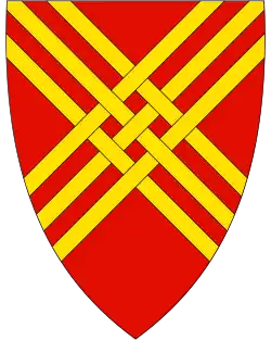 A saltire triple parted fretted in the municipal coat of arms of Hjelmeland (Norway)