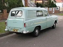 Holden EK 1961 Panel Van Model 2104 Pittwater Green with Canopy Industries accessory window.