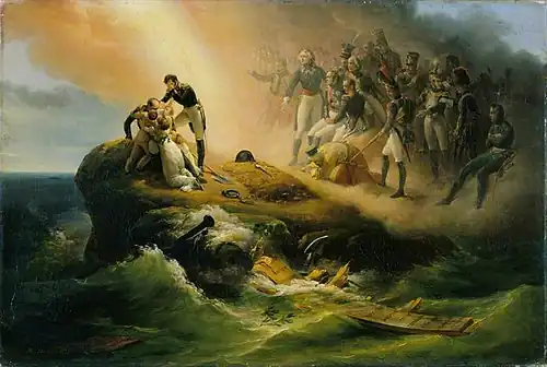 Napoleon's Tomb by Horace Vernet, 1821. Vernet's fictionalised and romantic depiction of Napoleon's burial on Saint Helena