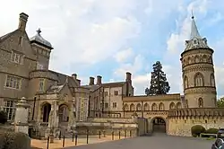 The entrance front - Pevsner called the approach to the house "one of the most sensational in England"