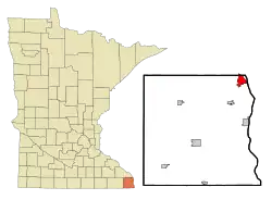 Location of La Crescent within Houston and Winona Counties in the state of Minnesota