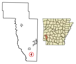 Location of Tollette in Howard County, Arkansas.