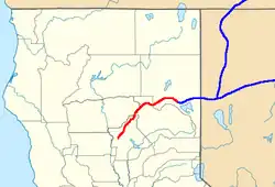 Map showing approximate route of Humboldt Wagon Road