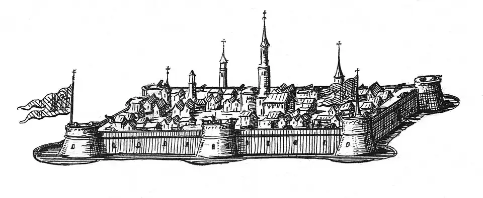 Etching of the Castle of Bouka by Giovanni Giacomo de Rossi, 1687