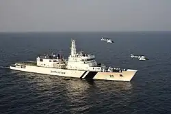 ICGS Sajag with Dhruv Mk.3 helicopters.
