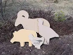 Cut cardboard targets of the same shape and sizes which are used for IHMSA metal targets in metallic silhouette shooting