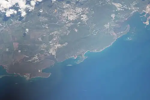 View of the dry forest area, between the Guanica and Guayanilla Bays, from the International Space Station.