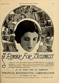 Magazine advertisement featuring Rubens' face in the center of a horseshoe shape created by film stills, with descriptive text about the film below