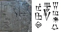 Inscription on the statue: "Ikun-Shamash, King of Mari" (𒄿𒆪𒀭𒌓 𒈗 𒈠𒌷𒆠, Ikun-shamash, lugal Mari-ki)