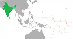 Map indicating locations of India and Kiribati