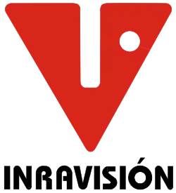 A stylized triangular V with a circle punched out in the upper left so as to convey a human face. The word "INRAVISIÓN" is beneath in a black sans serif.