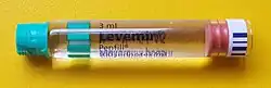 clear glass tube labelled Levemir