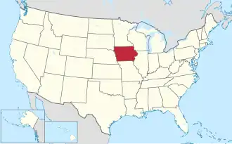 Map of the United States highlighting Iowa