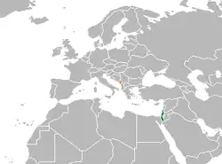 Map indicating locations of Israel and Montenegro