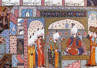A seated Suleiman the Magnificent, surrounded by other people
