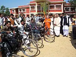 Rambhadracharya with mobility-impaired students