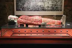 A museum display of a jade burial suite