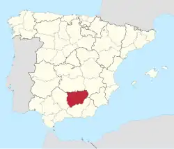 Map of Spain with the province of Jaén highlighted