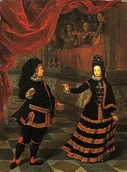 Elector Palatine and his wife in Spanish costumes, dancing