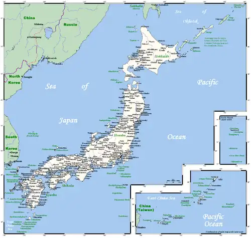 Image 30A map of Japan's major cities, main towns and selected smaller centers (from Geography of Japan)