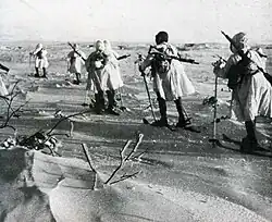 Imperial Japanese Army ski troops on maneuveurs in Chishima Islands, circa 1940.