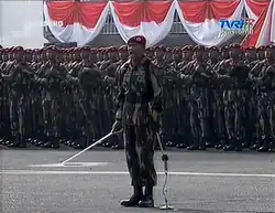 Present arms by Kopassus during a military parade