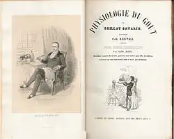 Title page of "La Physiologie du Goût" ("The Physiology of Taste") by French gastronome Jean Anthelme Brillat-Savarin (1755-1826) with a portrait of the author. 1848 edition.