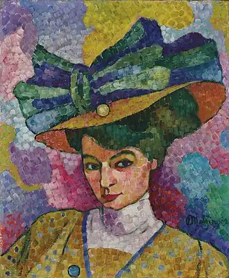 Jean Metzinger, c.1906, Femme au Chapeau (Woman with a Hat), oil on canvas, 44.8 x 36.8 cm, Korban Art Foundation