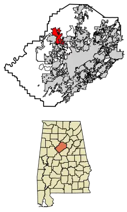 Location of Graysville in Jefferson County, Alabama.