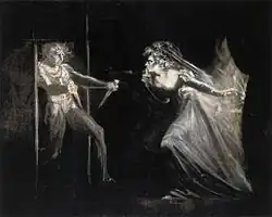 Henry Fuseli's later (1812) reworking of Garrick and Mrs. Pritchard, with the daggers.[83]