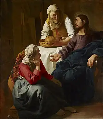 "Christ in the House of Martha and Mary" by Vermeer, used red lake pigments.(1654–1656)
