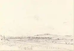 Old Sarum at Noon, a graphite sketch on slightly textured, medium white wove paper, 23.2 cm × 33.7 cm, 20 July 1829. Yale Center for British Art.