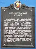 Historical marker installed in 2018 at the town plaza of Altavas