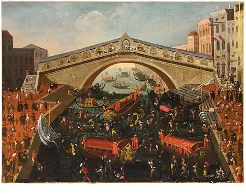 The Rialto Bridge with a Doge's procession c. 1600