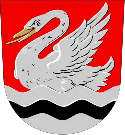 A swan pictured in the coat of arms of Joutseno, a former municipality of South Karelia, Finland.