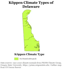 Delaware Köppen Climate Types